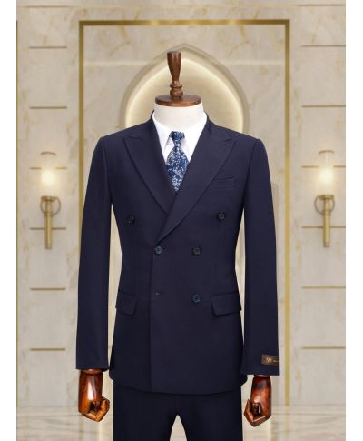 Elegancki garnitur męski, dwurzędowy - Ciemnoniebieski - Szkocja