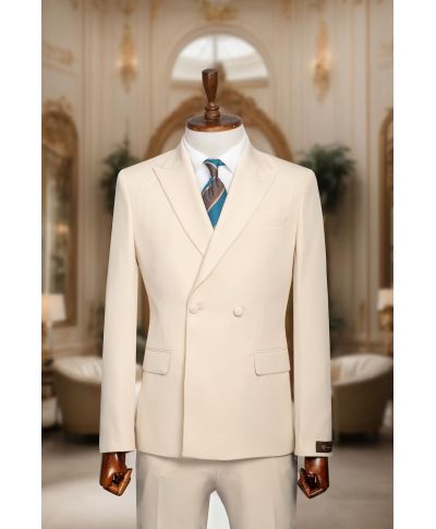 Dwurzędowy garnitur męski beżowy – Szkocja