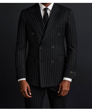 Czarny dwurzędowy garnitur o dopasowanym kroju - w białe paski – Model Bond