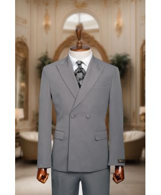 Elegancki garnitur męski dwurzędowy- Na lato - Kolor szary – Model Joel