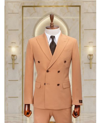Dwurzędowy garnitur męski - Łososiowy - Szkocja