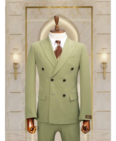 Garnitur męski dwurzędowy w kolorze zielonym – Model Gio Verde