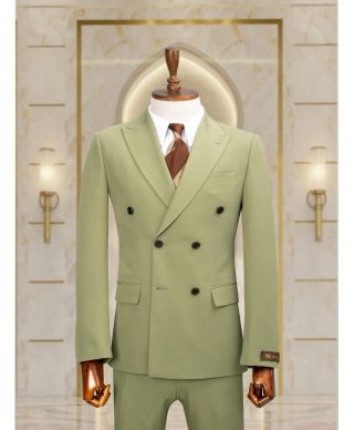 Garnitur męski dwurzędowy w kolorze zielonym – Model Gio Verde