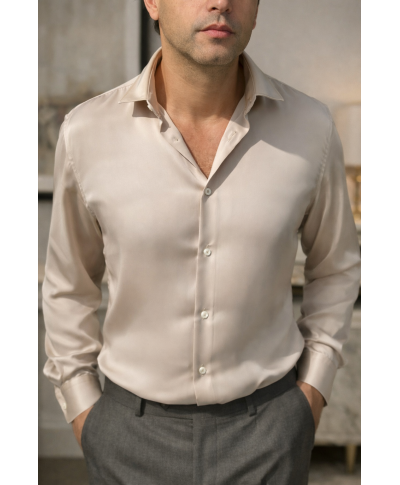 Elegancka koszula męska Seul - Beżowa - Paul Miranda – Made in Italy