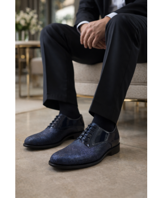 Buty wizytowe z lakierowanymi wstawkami i brokatowym wykończeniem - Aster