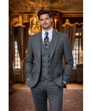 Garnitur męski szary z kamizelką dwurzędową Fiorenzuola – Elegancja na każdą uroczystość