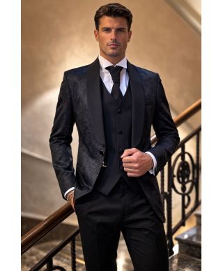 Czarny smoking 3-częściowy - Damasco – Ekskluzywny wybór dla pana młodego