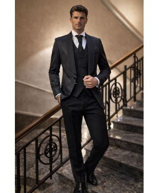 Czarny smoking 3-częściowy - Damasco – Ekskluzywny wybór dla pana młodego