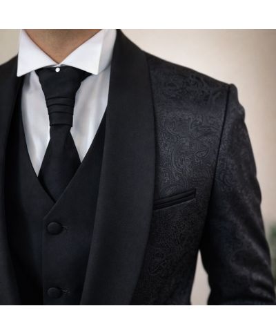 Czarny smoking 3-częściowy - Damasco – Ekskluzywny wybór dla pana młodego