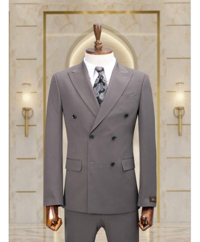 Elegancki garnitur męski dwurzędowy- Na lato - Kolor szary – Model Joel