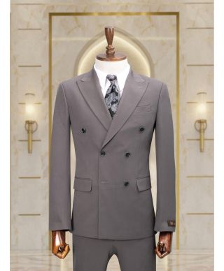 Elegancki garnitur męski dwurzędowy- Na lato - Kolor szary – Model Joel