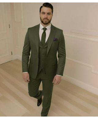 Garnitur męski z kamizelką w kolorze butelkowej zieleni – Nicolas