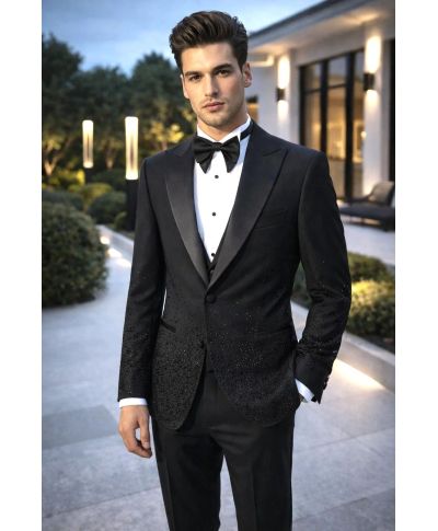 Luksusowy smoking męski z efektem brillant – Model Los Angeles na wieczorowe wyjścia