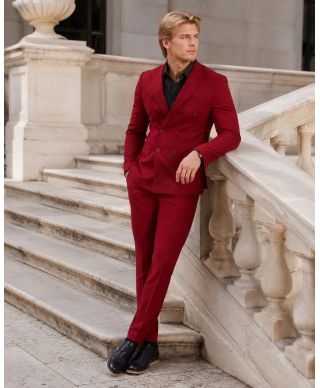 Męski garnitur w kolorze czerwonym – Dwurzędowa marynarka - slim fit - Hestan