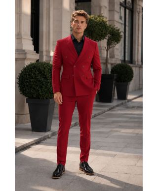Męski garnitur w kolorze czerwonym – Dwurzędowa marynarka - slim fit - Hestan