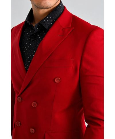 Męski garnitur w kolorze czerwonym – Dwurzędowa marynarka - slim fit - Hestan - gogolfun.pl
