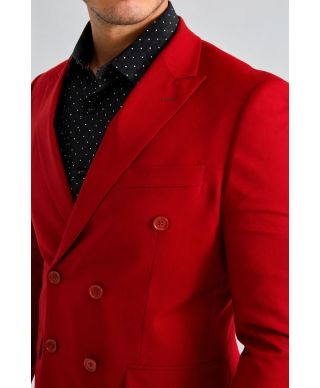 Męski garnitur w kolorze czerwonym – Dwurzędowa marynarka - slim fit - Hestan