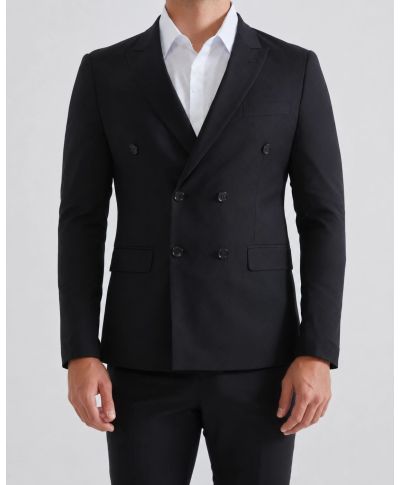 Czarny garnitur męski  dwurzędowy – Nowoczesna elegancja slim fit  - Hestan  - gogolfun.pl