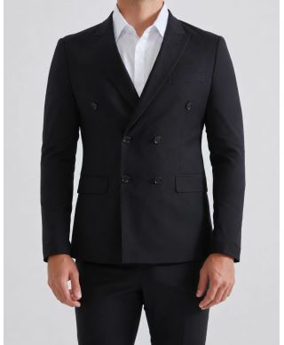 Czarny garnitur męski  dwurzędowy – Nowoczesna elegancja slim fit  - Hestan