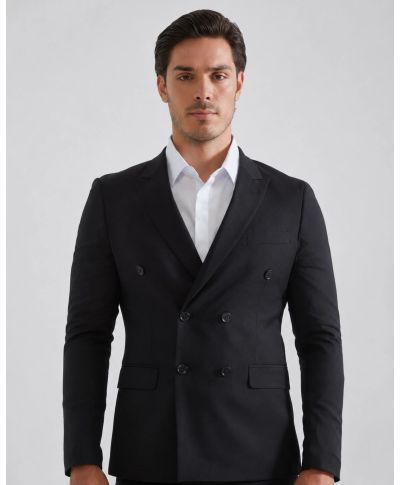 Czarny garnitur męski  dwurzędowy – Nowoczesna elegancja slim fit  - Hestan  - gogolfun.pl