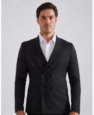 Czarny garnitur męski  dwurzędowy – Nowoczesna elegancja slim fit  - Hestan