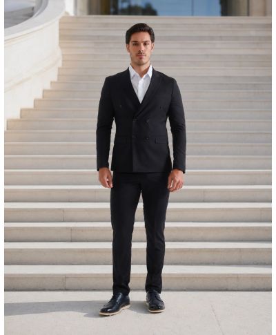 Czarny garnitur męski  dwurzędowy – Nowoczesna elegancja slim fit  - Hestan  - gogolfun.pl
