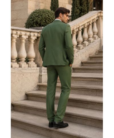 Garnitur męski z kamizelką - Kolor zielony  - Elegancki komplet slim fit - Galway