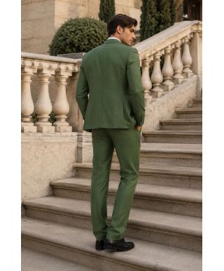 Garnitur męski z kamizelką - Kolor zielony  - Elegancki komplet slim fit - Galway