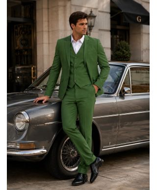Garnitur męski z kamizelką - Kolor zielony  - Elegancki komplet slim fit - Galway
