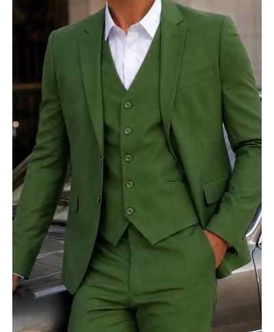 Garnitur męski z kamizelką - Kolor zielony  - Elegancki komplet slim fit - Galway