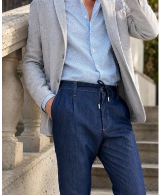Letnie jeansowe spodnie z elastycznego denimu z troczkiem - Paul Miranda – Carly