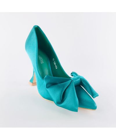 Decollette verde - in raso con fiocco