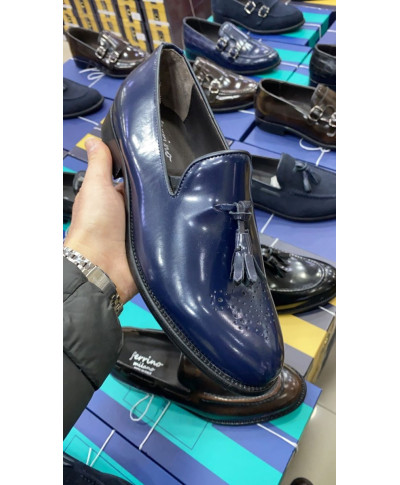 Mocassini uomo - Blu - Vera pelle - Con nappine