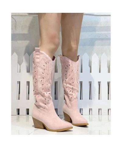 Stivali alti con tacco - Texani rosa - Vera pelle