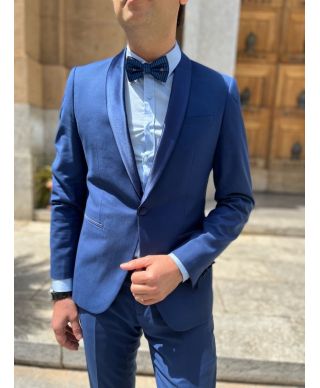 Smoking Męski - Jednorzędowy - w kolorze niebieskim, atramentowym