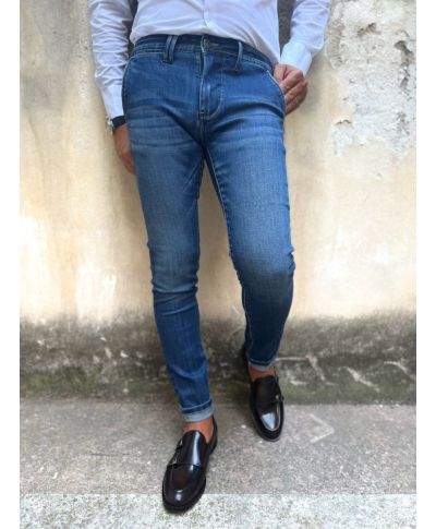 Jeansy męskie skinny Key Jey – średnie spranie, kieszenie amerykańskie