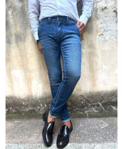 Jeansy męskie skinny Key Jey – średnie spranie, kieszenie amerykańskie