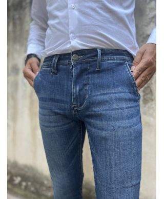 Jeansy męskie skinny Key Jey – średnie spranie, kieszenie amerykańskie