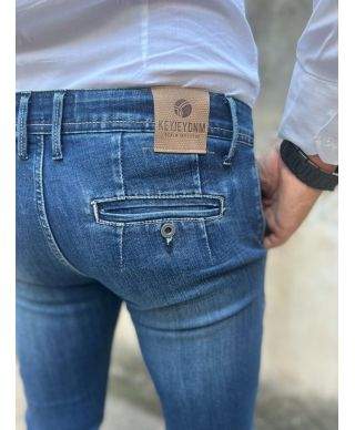 Jeansy męskie skinny Key Jey – średnie spranie, kieszenie amerykańskie