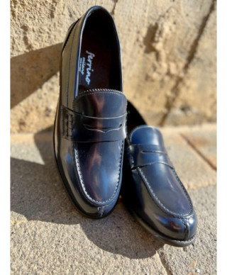 Mokasyny męskie, skórzane - Niebieskie - Penny Loafers - Made in Italy