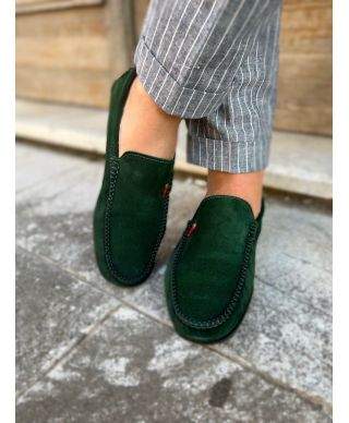 Mokasyny męskie, skórzane - Zielone - Made in Italy
