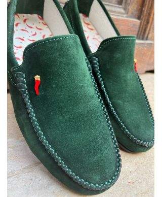 Mokasyny męskie, skórzane - Zielone - Made in Italy