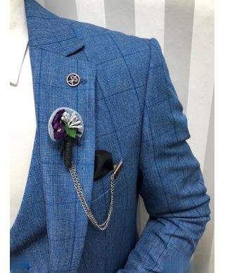 Abito da uomo elegante - Blu a quadretti - Gilet doppiopetto