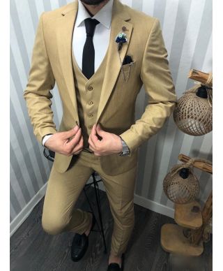 Abito uomo, cammello - Con gilet doppiopetto
