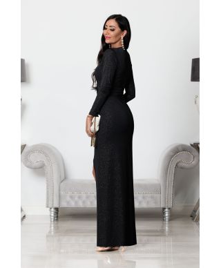 Abito  donna, elegante - Maxi - Maniche lunghe - Colore Nero glitterato.