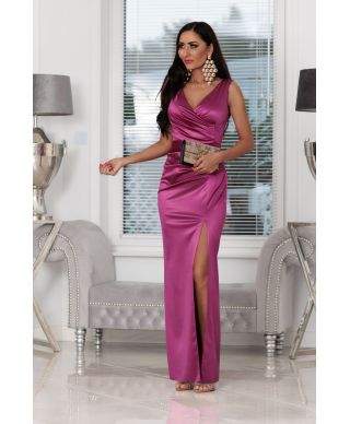 Abito donna, lungo - Cleo - Colore magenta - Con spacco