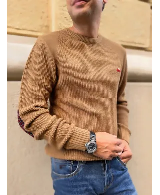 Maglia uomo cammello, con toppe - made in Italy