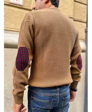 Maglia uomo cammello, con toppe - made in Italy