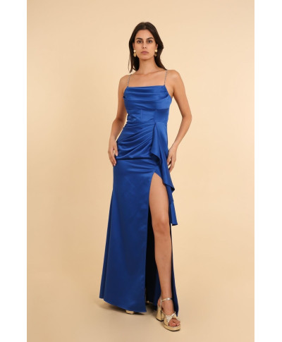 Abito da donna elegante - Lungo -  spacco sulla gamba - colore blu fiordaliso