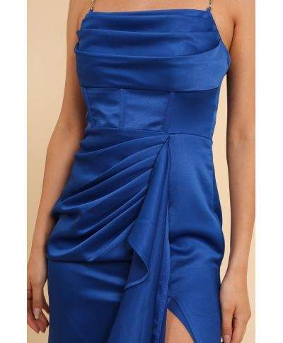 Abito da donna elegante - Lungo -  spacco sulla gamba - colore blu fiordaliso